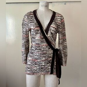 VTG Y2K Missoni Wrap Cardigan Sweater Multicolor Chevron Merino Wool Italy Sz 8